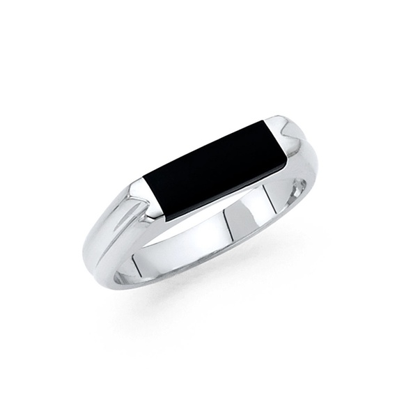 14K White Gold Onyx Men's Ring